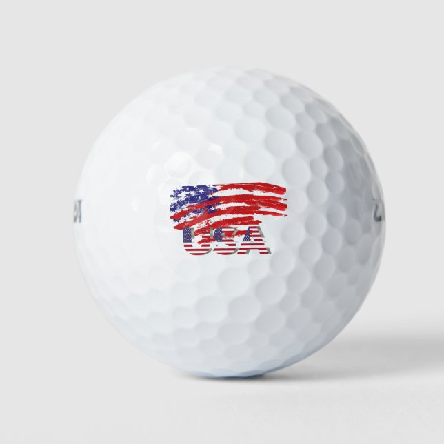 Golf ball graphics colors of American Flag and USA (Front)