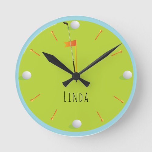 Golf Ball Green Sport Themed Athletic Personalized Round Clock