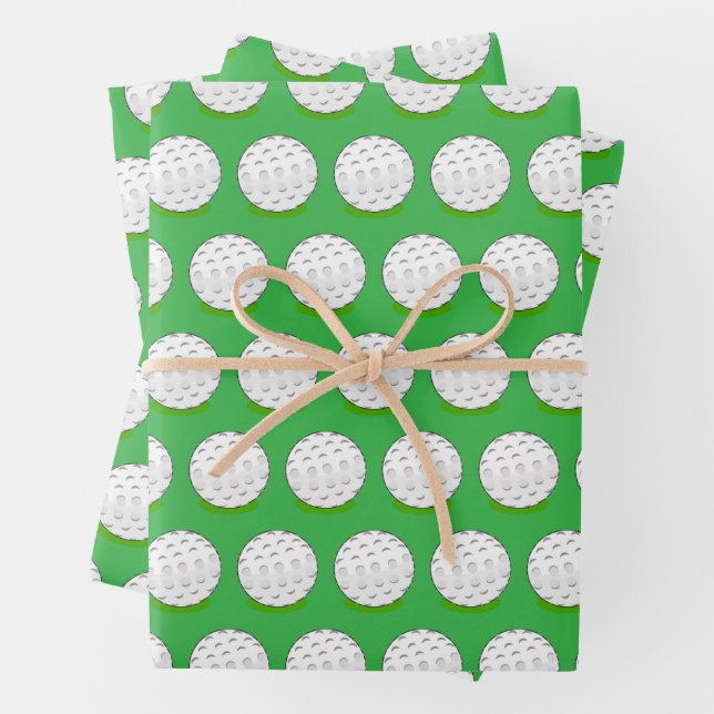 Golf Ball Green White Pattern Wrapping Paper Sheets (In situ)