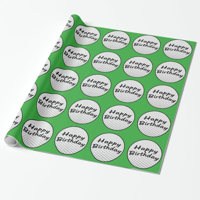 Golf Ball Happy Birthday Wrapping Paper (Unrolled)