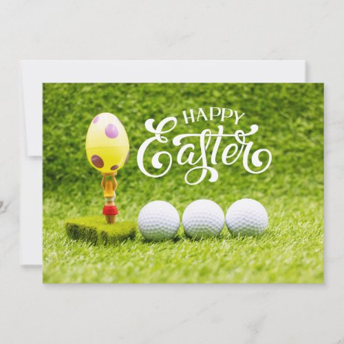 Golf ball Happy Easter with easter egg on green Ho Holiday Card