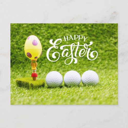 Golf ball Happy Easter with easter egg on green Ho Holiday Postcard