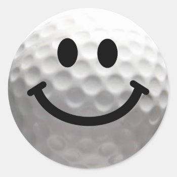 Golf Ball Happy Face Classic Round Sticker by HappyFacePlace at Zazzle