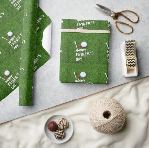 Golf ball happy Father's Day for dad on green Wrapping Paper