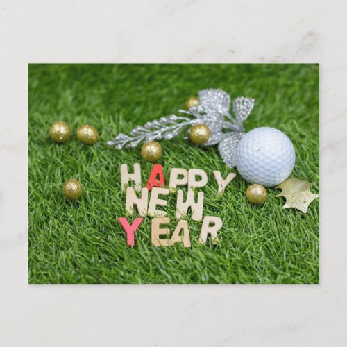 Golf ball Happy New year with silver leaves Postcard