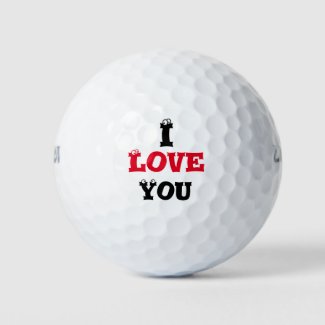 Golf ball I Love you with funny face on letters