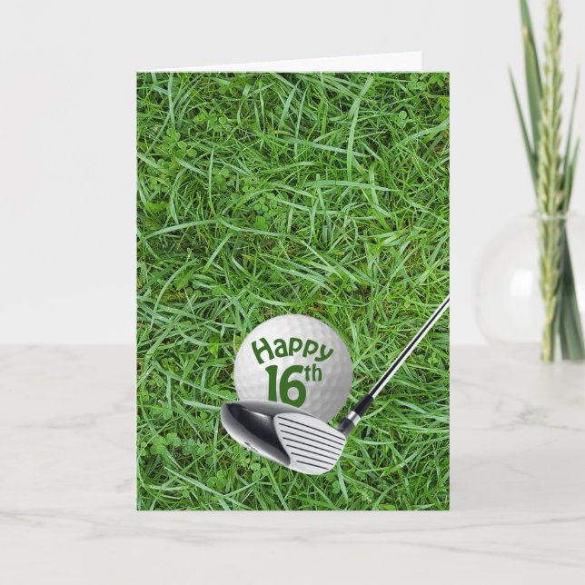 Golf Ball In Grass 16th Birthday Card (Front)