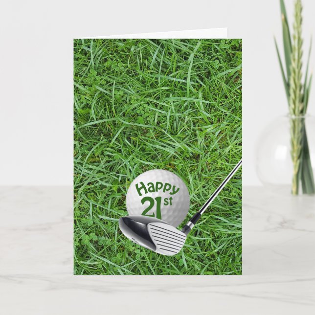 Golf Ball In Grass 21st Birthday Card (Front)
