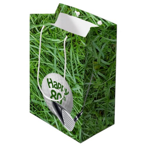 Golf Ball In Grass 80th Birthday  Medium Gift Bag