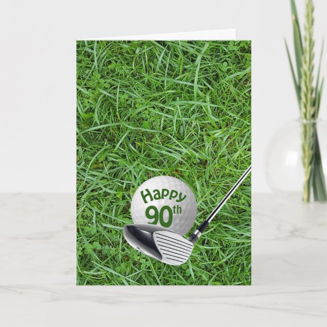 Golf Ball In Grass 90th Birthday Card (Front)
