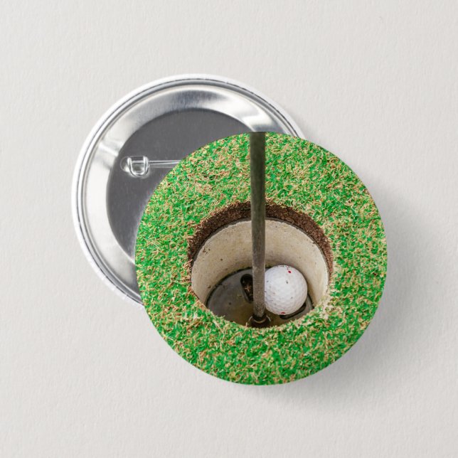 Golf Ball in Hole Pinback Button (Front & Back)