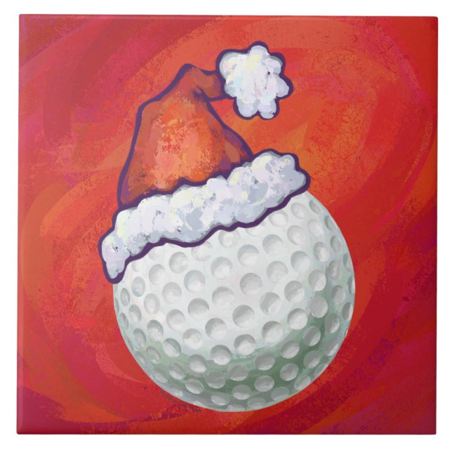 Golf Ball in Santa Hat on Red Ceramic Tile (Front)