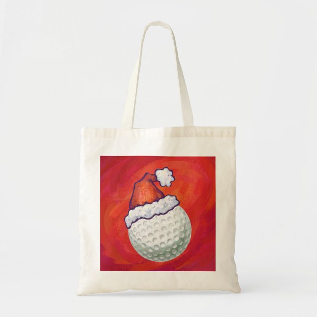 Golf Ball in Santa Hat on Red Tote Bag (Front)