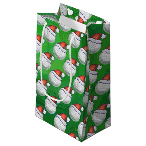 Golf Ball in Santa Hat Pattern on Green Small Gift Bag