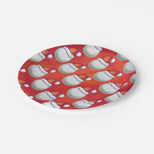 Golf Ball in Santa Hat Pattern on Red Paper Plates