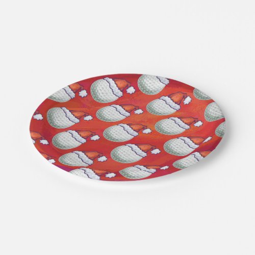 Golf Ball in Santa Hat Pattern on Red Paper Plates