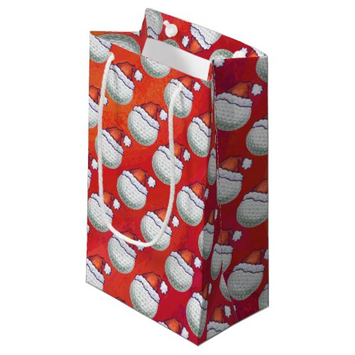Golf Ball in Santa Hat Pattern on Red Small Gift Bag