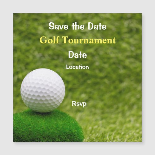Golf ball is on green grass save the date