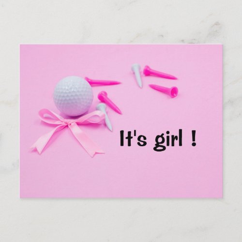 Golf ball it is girl baby shower on pink postcard
