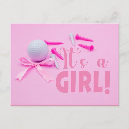 Golf ball it is girl baby shower on pink postcard