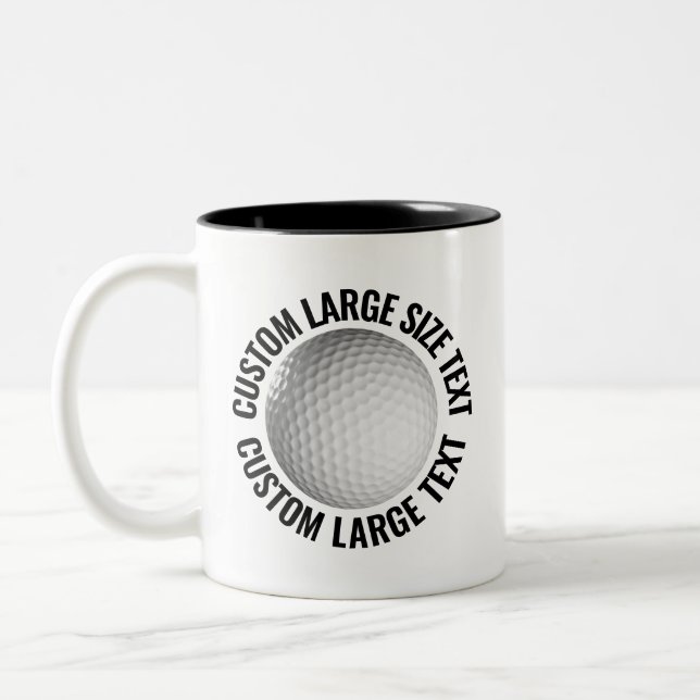 Golf Ball & Large Text BLACK 11oz Custom Two-Tone Coffee Mug (Left)