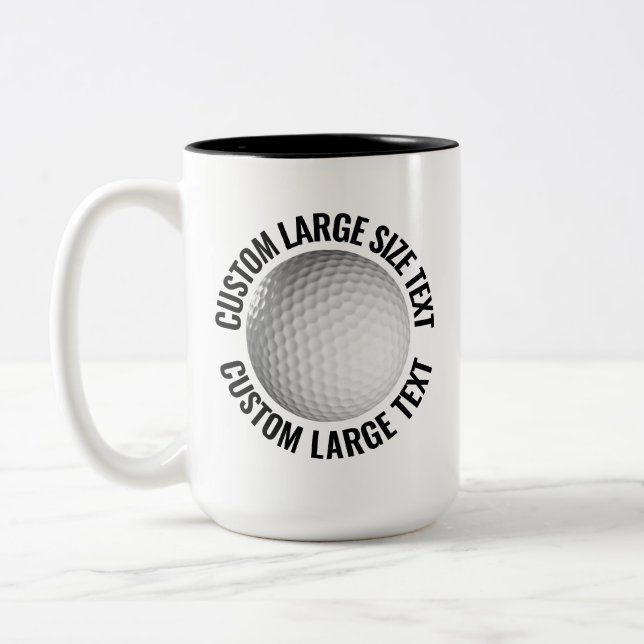 Golf Ball & Large Text BLACK 15oz Custom Two-Tone Coffee Mug (Left)