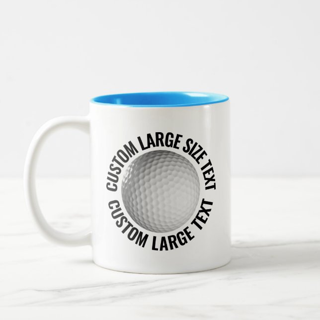 Golf Ball & Large Text LIGHT BLUE 11oz Custom Two-Tone Coffee Mug (Left)