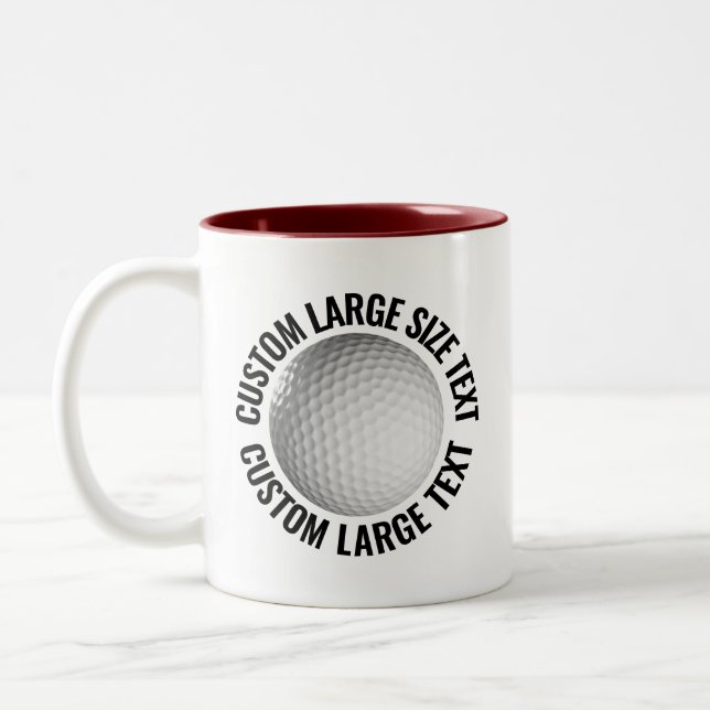 Golf Ball & Large Text MAROON 11oz Custom Two-Tone Coffee Mug (Left)