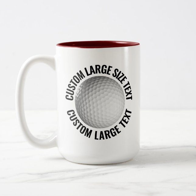 Golf Ball & Large Text MAROON 15oz Custom Two-Tone Coffee Mug (Left)