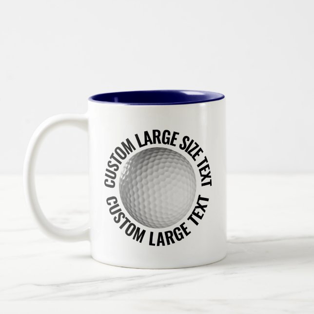 Golf Ball & Large Text NAVY BLUE 11oz Custom Two-Tone Coffee Mug (Left)