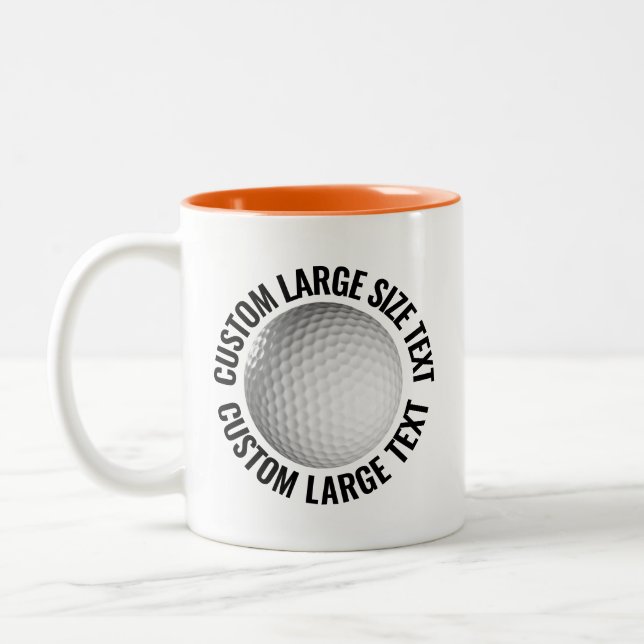 Golf Ball & Large Text ORANGE 11oz Custom Two-Tone Coffee Mug (Left)