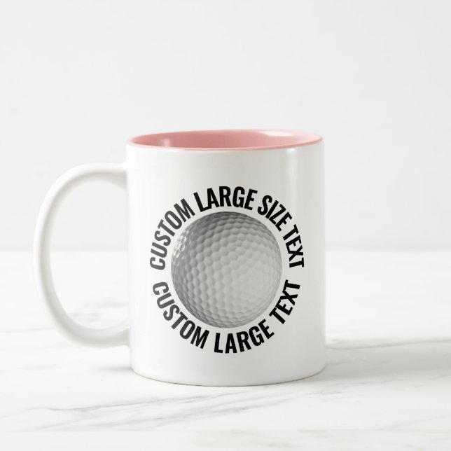 Golf Ball & Large Text PINK 11oz Custom Two-Tone Coffee Mug (Left)