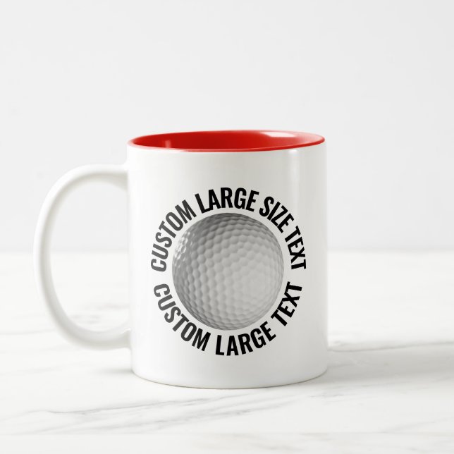 Golf Ball & Large Text RED 11oz Custom Two-Tone Coffee Mug (Left)
