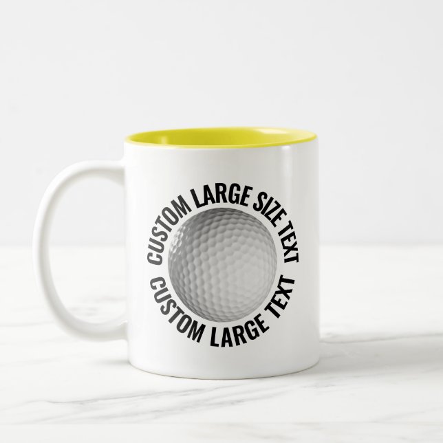 Golf Ball & Large Text YELLOW 11oz Custom Two-Tone Coffee Mug (Left)