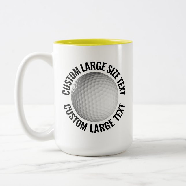 Golf Ball & Large Text YELLOW 15oz Custom Two-Tone Coffee Mug (Left)