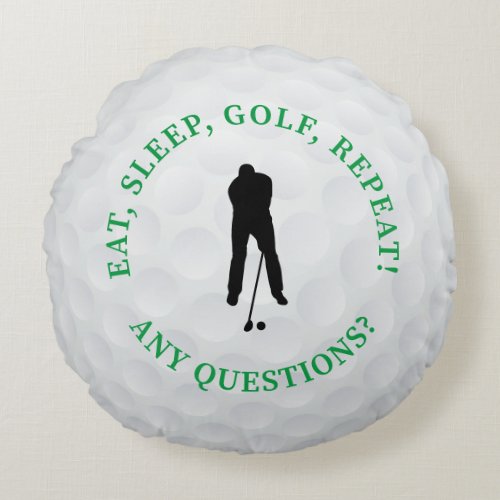Golf Ball Male Golfer Silhouette Cute Green Black  Round Pillow