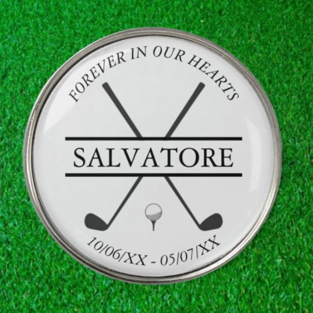 Golf Ball Marker Celebration of Life Black White (Personalized golf memorial ball marker honoring a life well-played and deeply loved.)