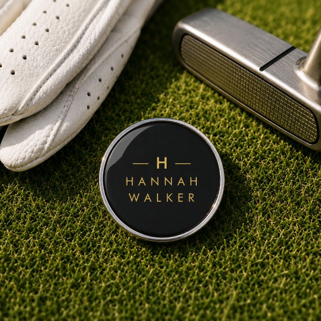 Golf Ball Marker | Custom Monogram Golfing Gift (Custom black monogram golf ball marker for tournament favors and golfer gift ideas.)