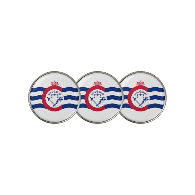 Golf Ball Marker with Flag of Cincinnati City (3 Up)
