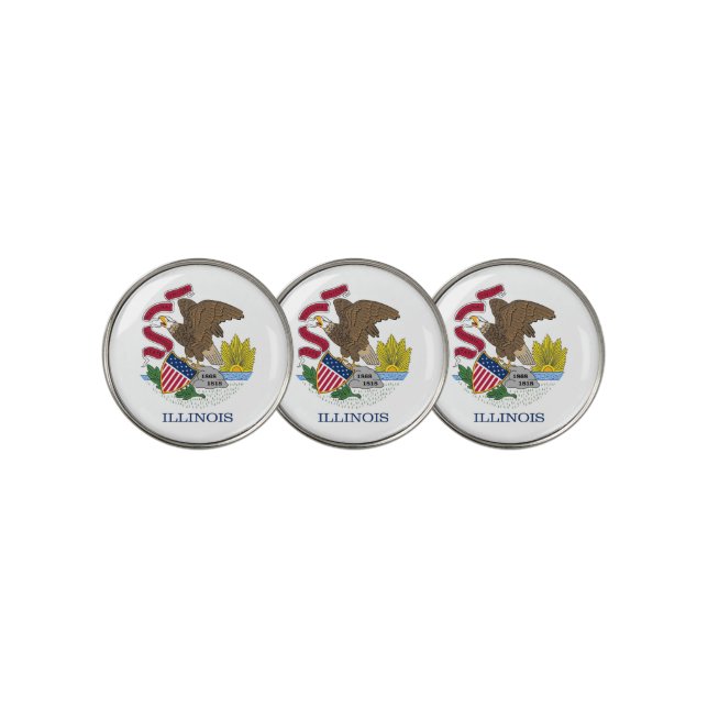 Golf Ball Marker with Flag of Illinois, USA (3 Up)