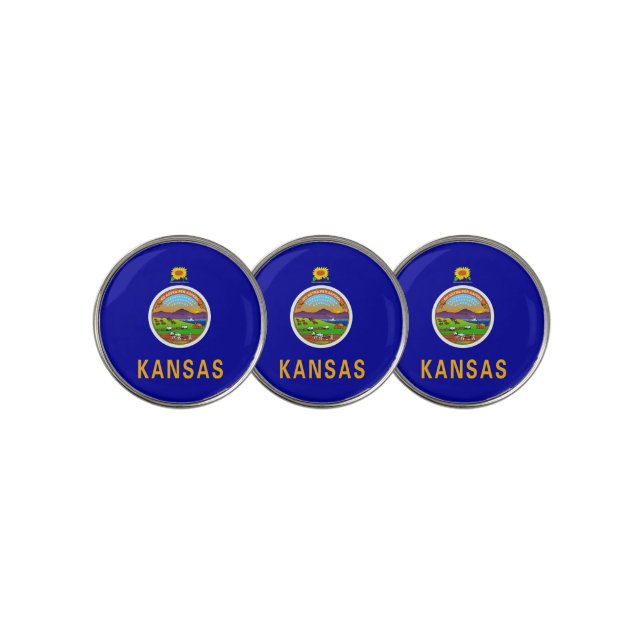 Golf Ball Marker with Flag of Kansas, USA (3 Up)