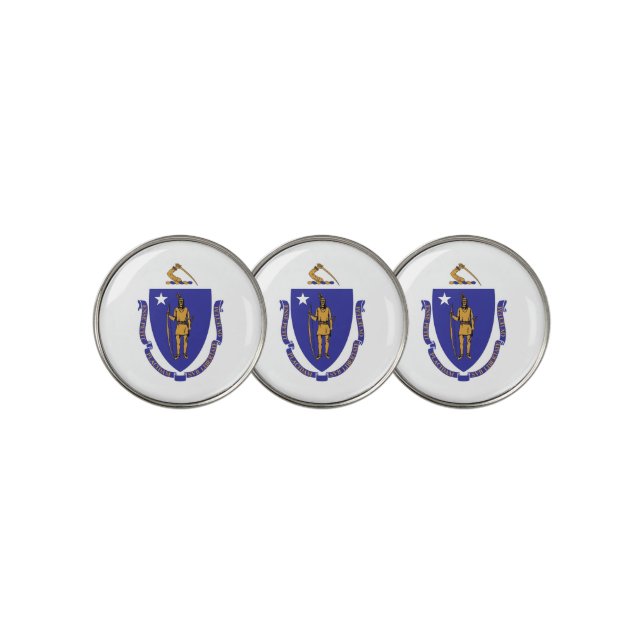 Golf Ball Marker with Flag of Massachusetts, USA (3 Up)