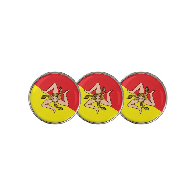 Golf Ball Marker with Flag of Sicily, Italy (3 Up)