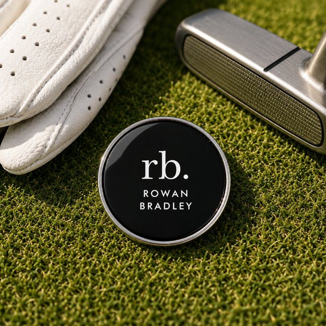 Golf Ball Markers | Custom Monogram Golfer Gift (Custom black monogram golf ball marker for tournament favors and golfer gift ideas.)