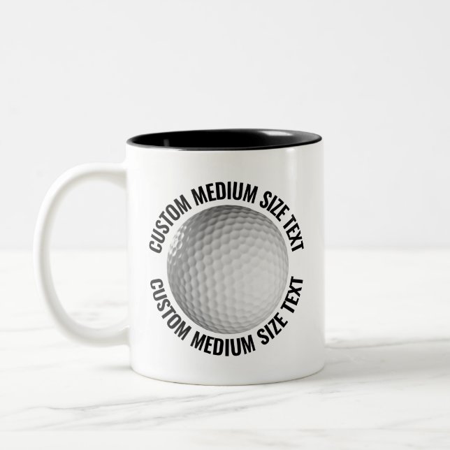 Golf Ball & Medium Text BLACK 11oz Custom Two-Tone Coffee Mug (Left)