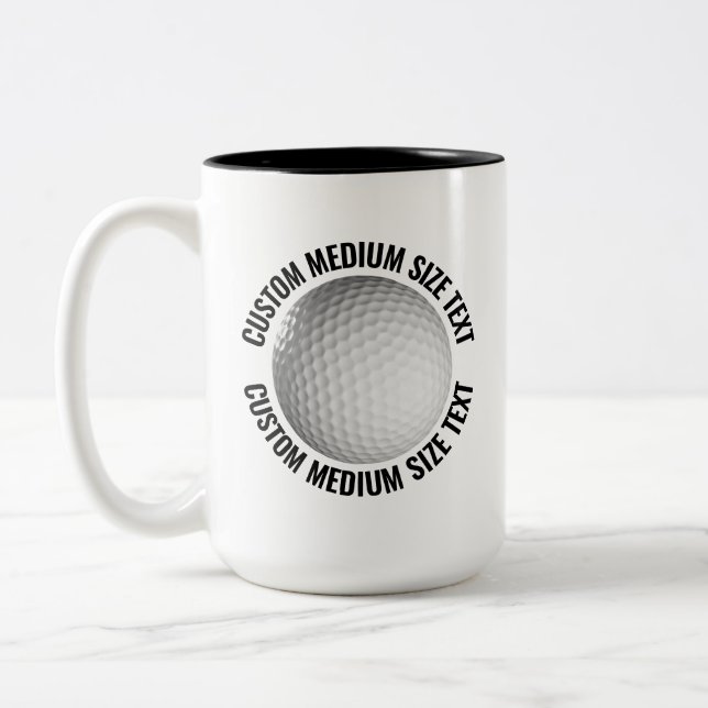 Golf Ball & Medium Text BLACK 15oz Custom Two-Tone Coffee Mug (Left)
