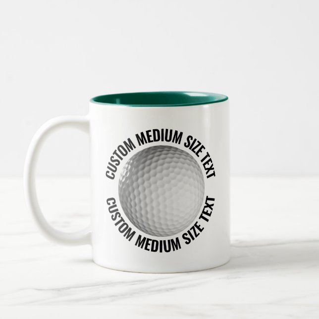 Golf Ball & Medium Text HUNTER GREEN 11oz Custom Two-Tone Coffee Mug (Left)