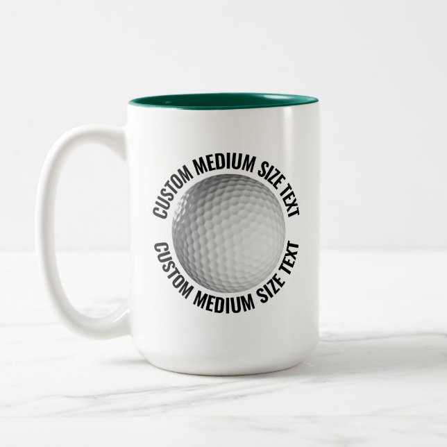 Golf Ball & Medium Text HUNTER GREEN 15oz Custom Two-Tone Coffee Mug (Left)