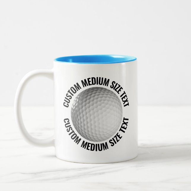 Golf Ball & Medium Text LIGHT BLUE 11oz Custom Two-Tone Coffee Mug (Left)