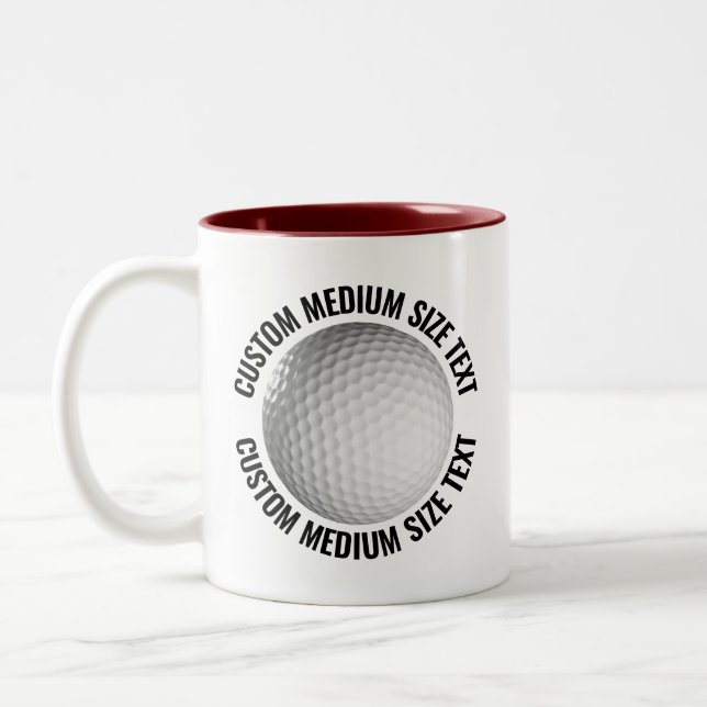 Golf Ball & Medium Text MAROON 11oz Custom Two-Tone Coffee Mug (Left)